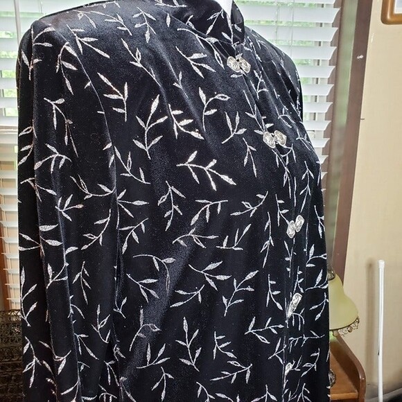 Elegant Vintage 90s Womens L Black Velvet with Silver Bamboo Dress Jacket - Picture 5 of 12